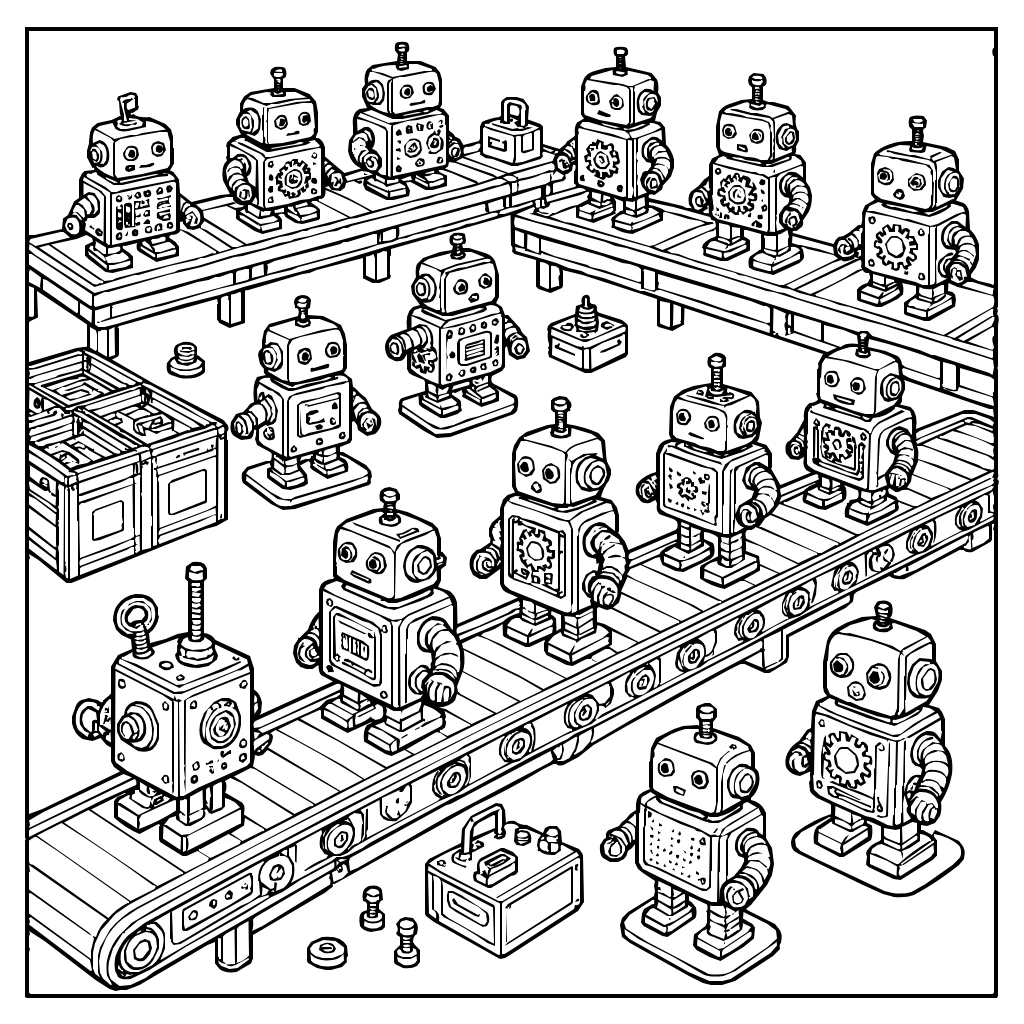 Toyfactory Conveyor Belt Robots Coloring Page