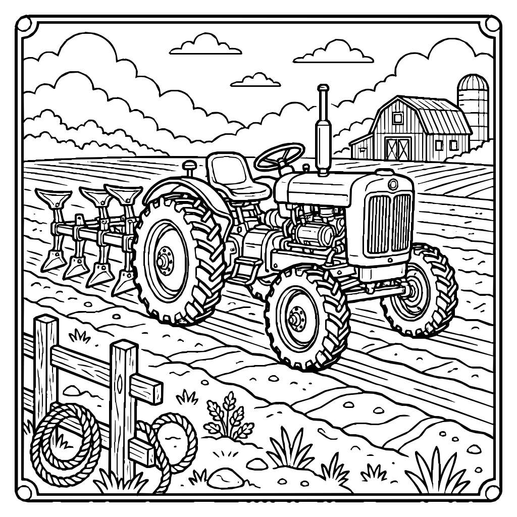 Tractor Plow Field Coloring Page