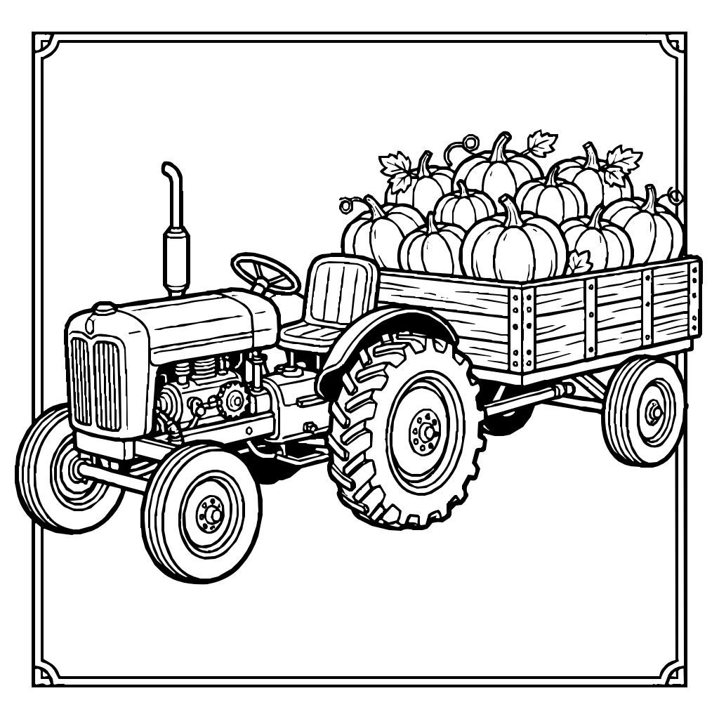 Tractor Wagon Pumpkins Coloring Page