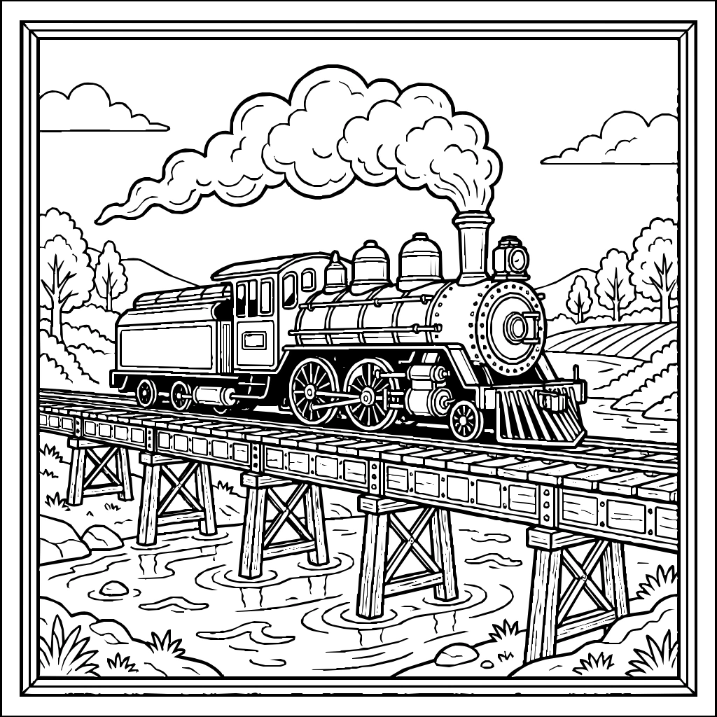 Train Trestle Bridge Coloring Page