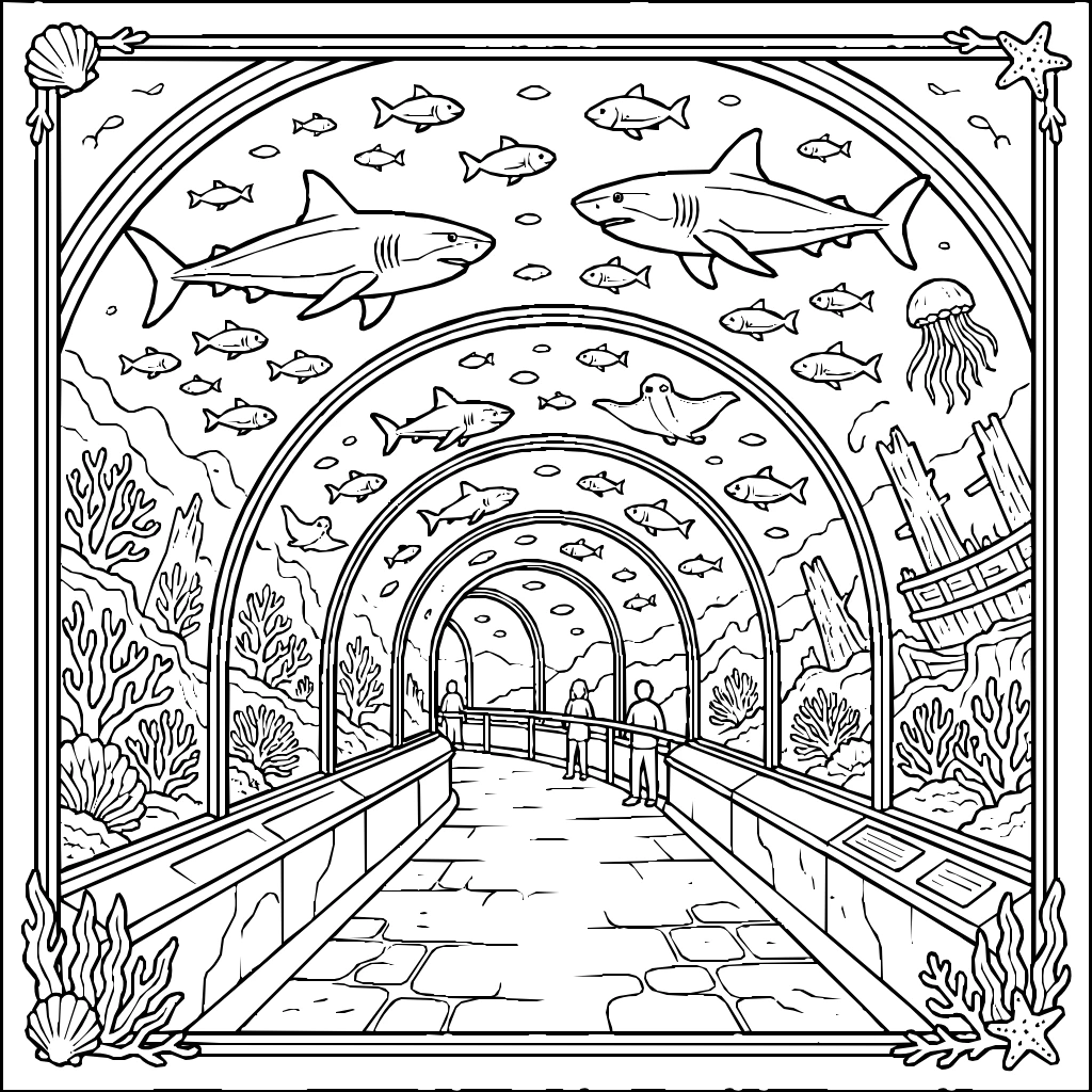Tunnel Sharks Overhead Coloring Page