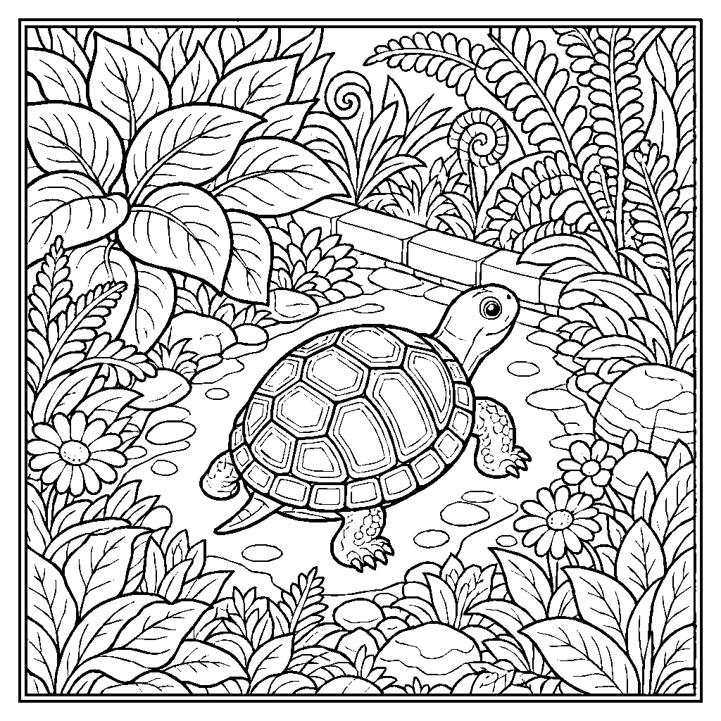 Turtle In A Garden Coloring Page