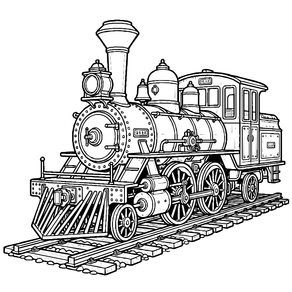 Vehicles Steam Locomotive Coloring Page
