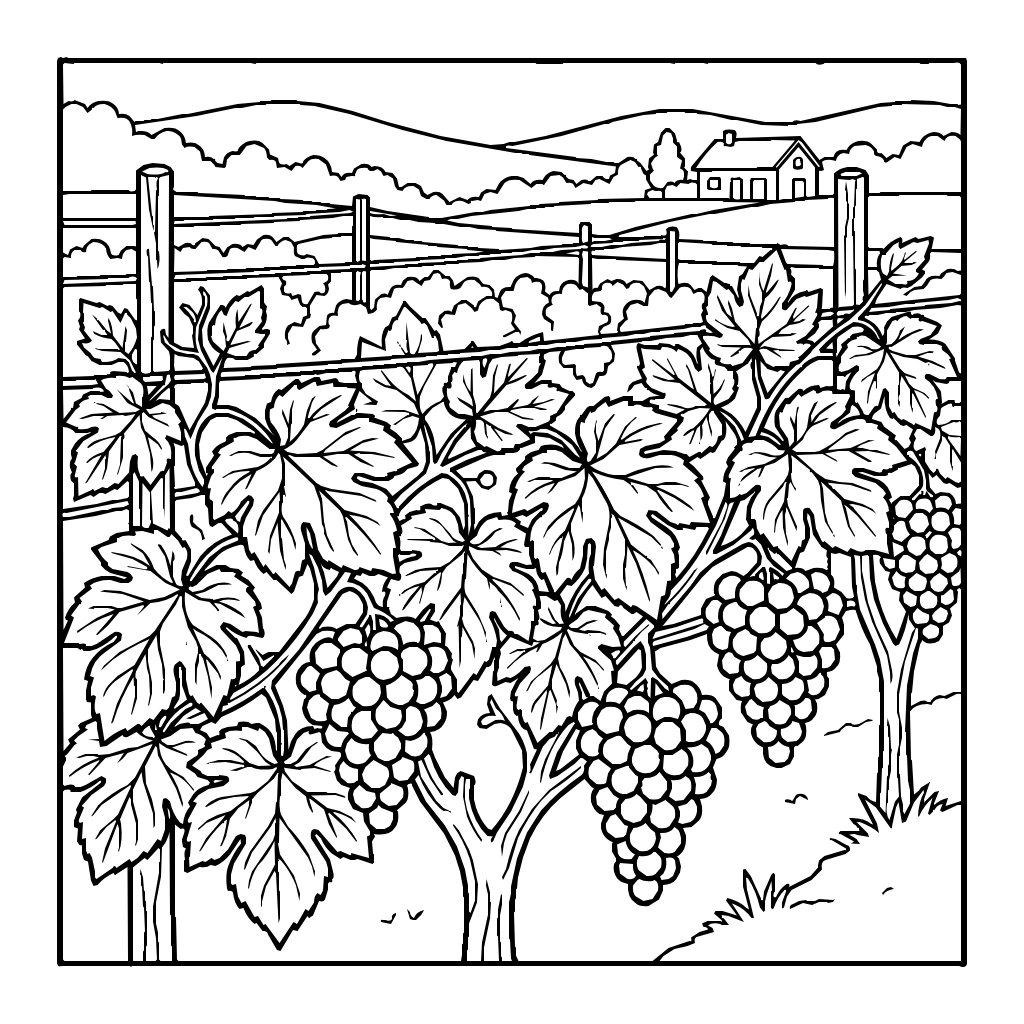 Vineyard Rows With Grapes Coloring Page