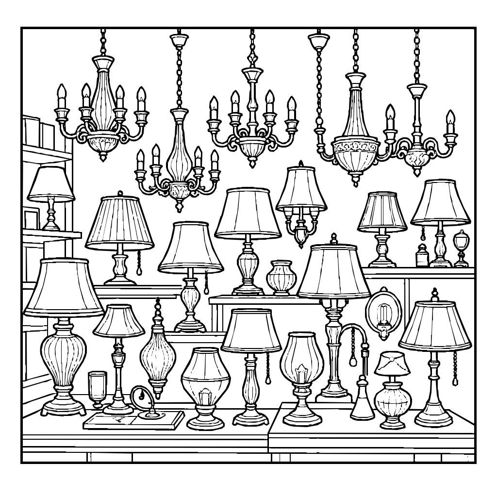 Vintage Lamps Fixtures Shop Coloring Page