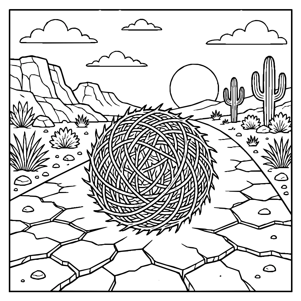 Western Tumbleweed Cracked Road Coloring Page