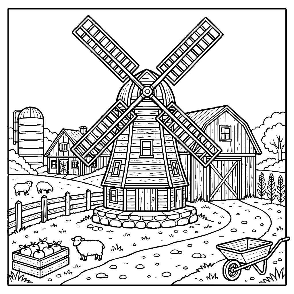 Windmill Rotating Blades Coloring Page