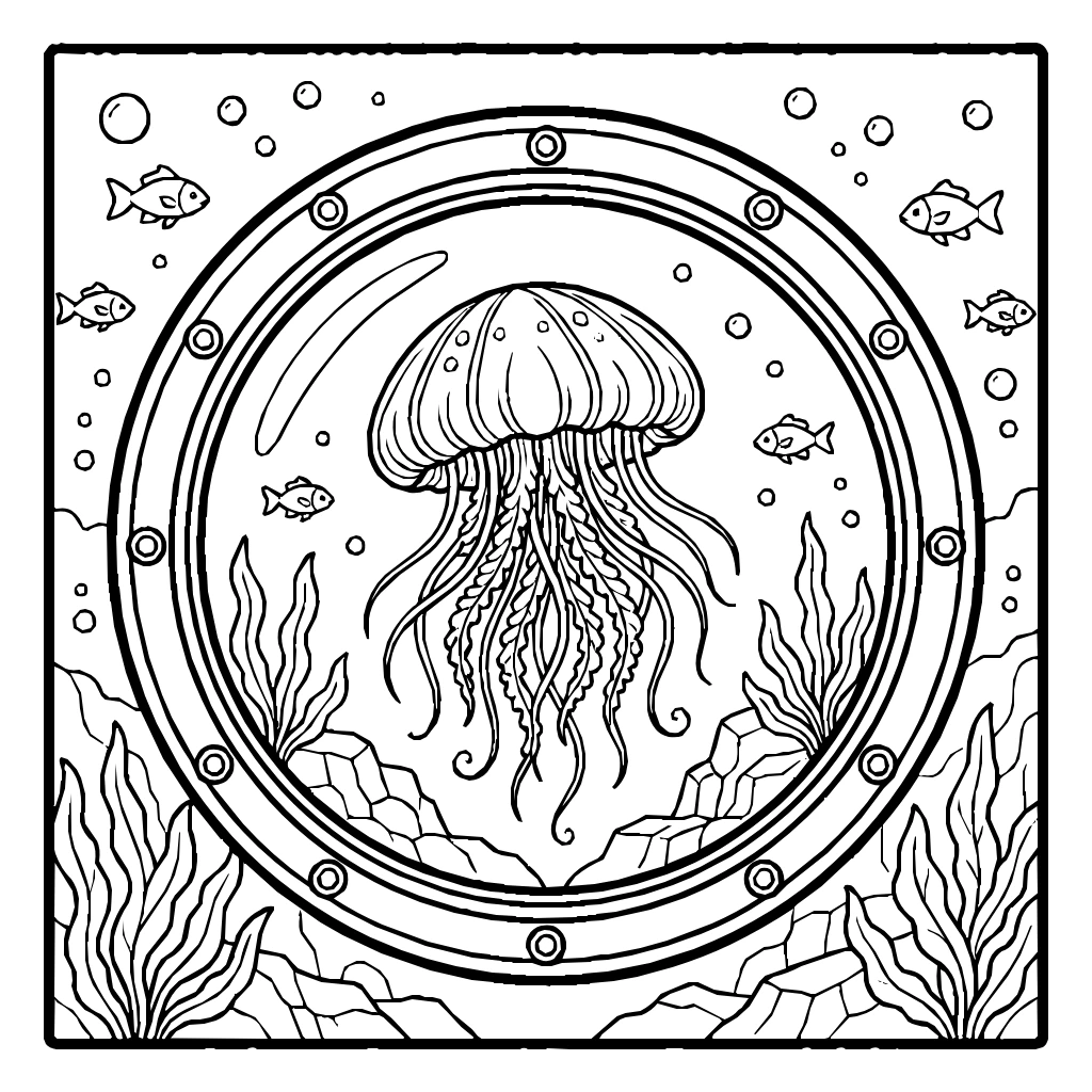 Window Drifting Jellyfish Coloring Page