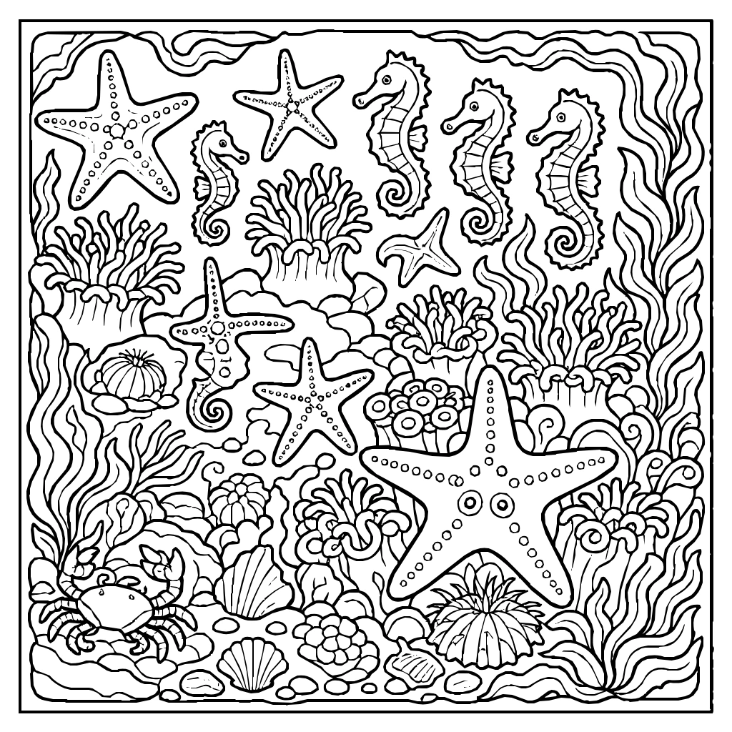 Anemone Garden Starfish Coloring Page