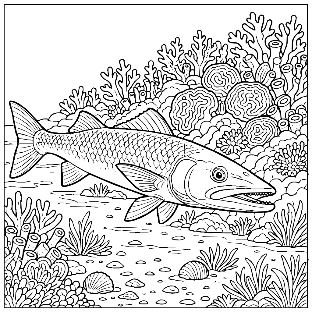 Barracuda Shallow Hunt Coloring Page