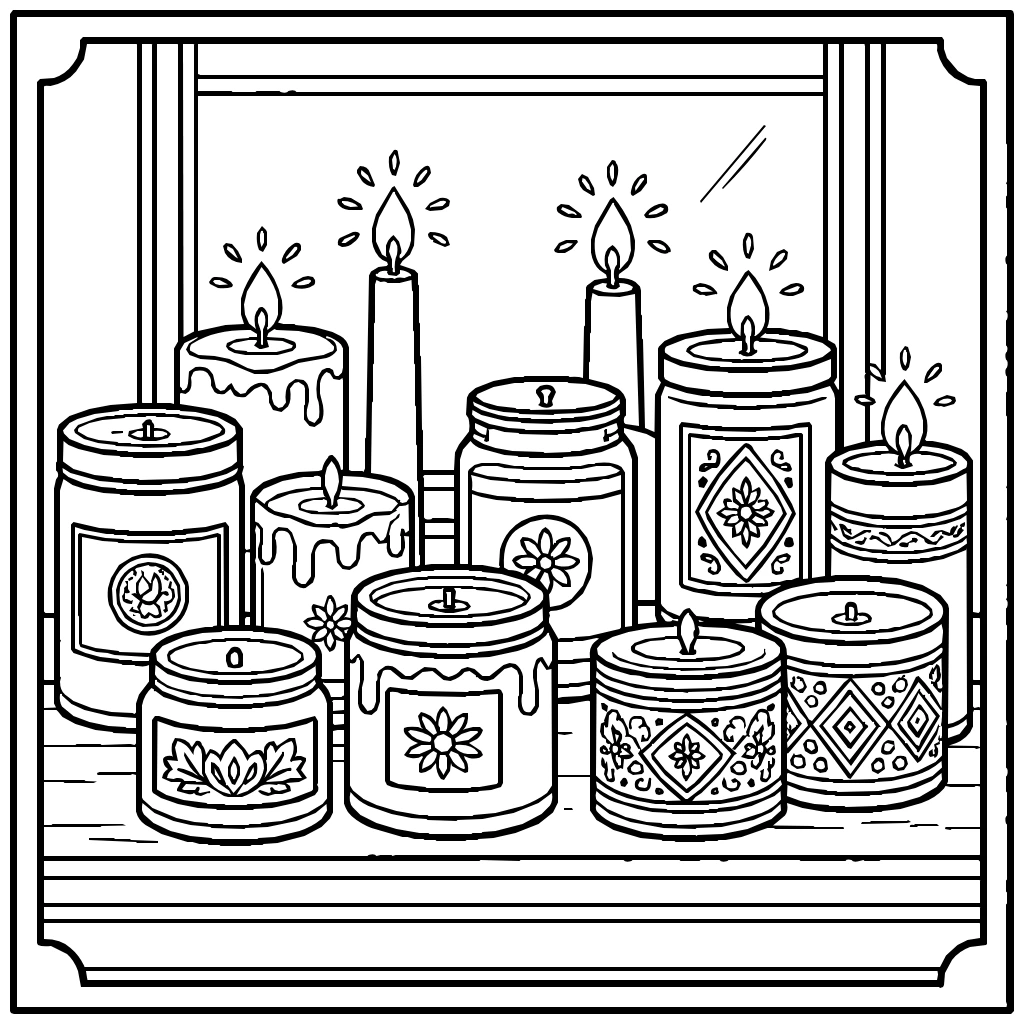Candles Windowsill Glow Coloring Page