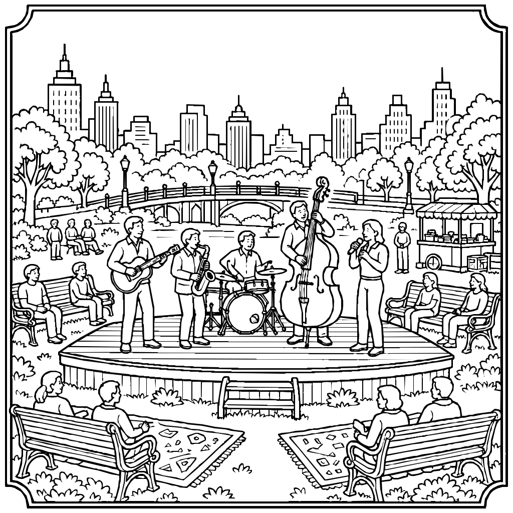 City Park Musicians Stage Coloring Page