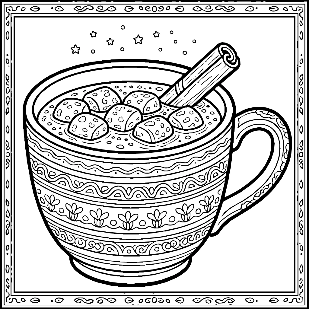 Cocoa Marshmallows Cinnamon Coloring Page