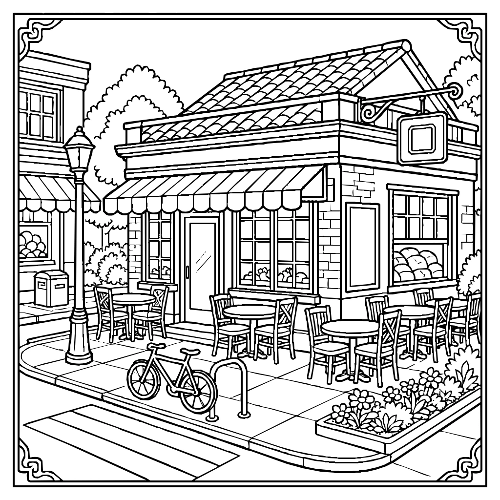 Coffee Shop Corner Seating Coloring Page