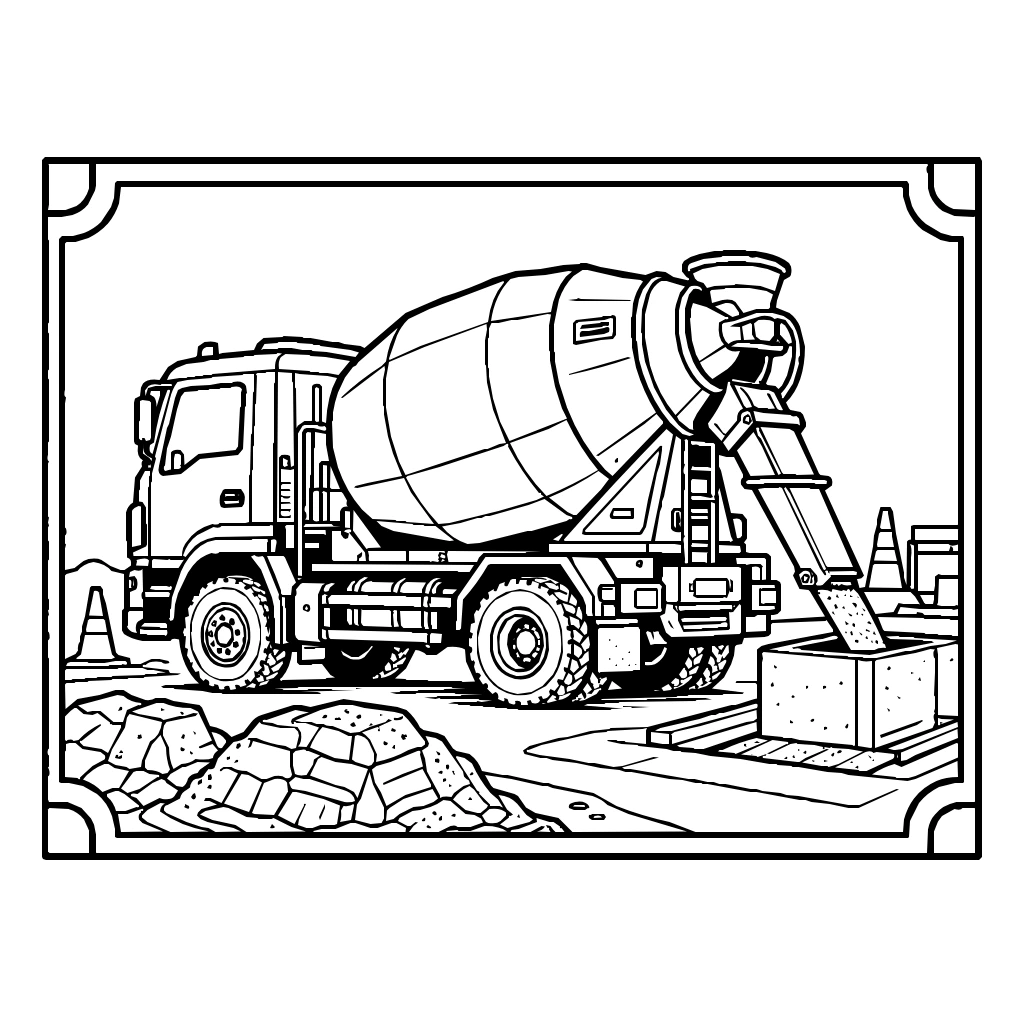 Construction Cement Mixer Pouring Coloring Page
