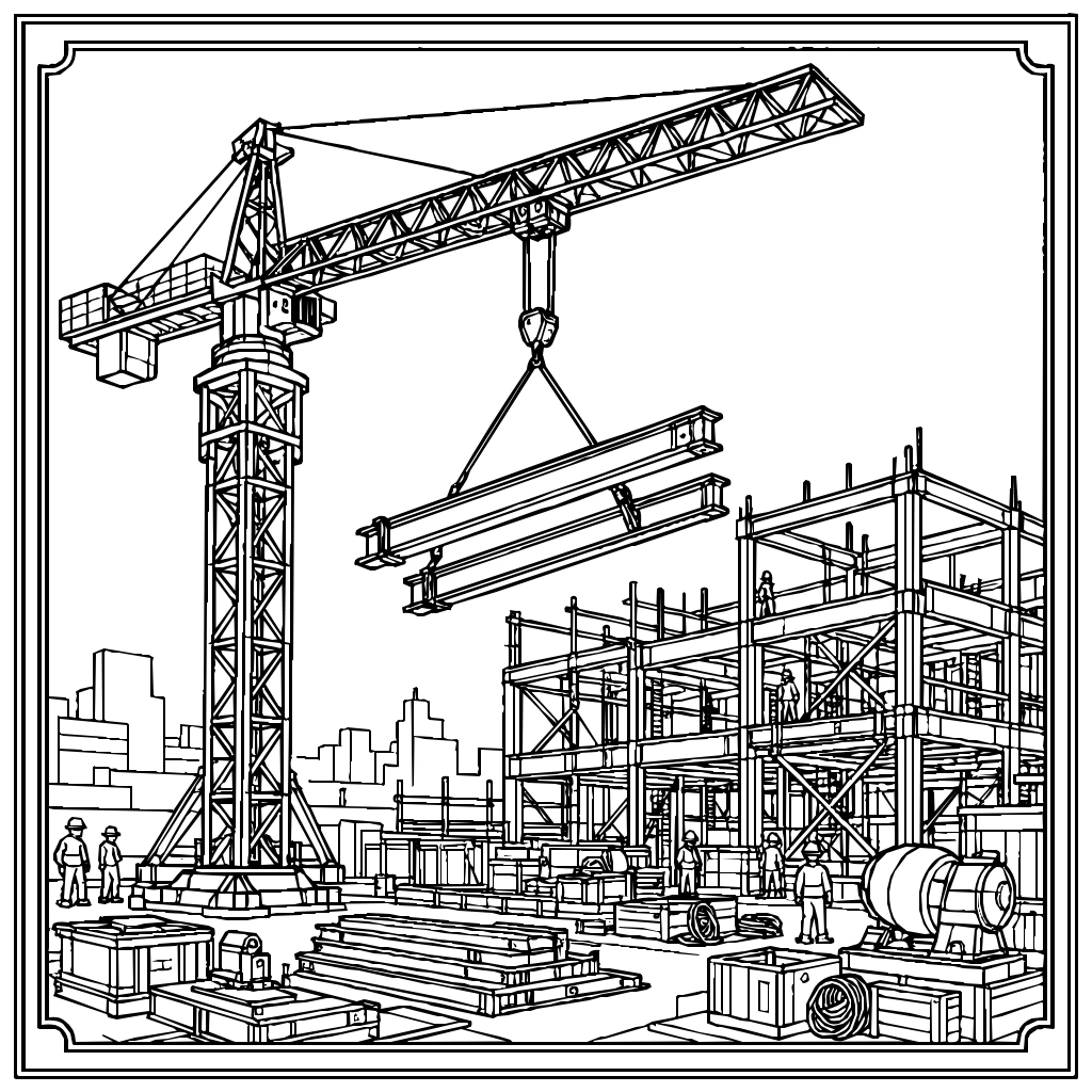 Construction Crane Lifting Beams Coloring Page