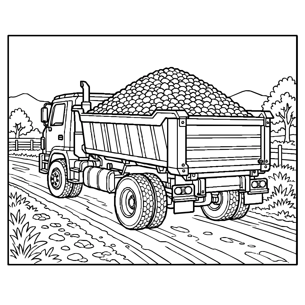 Construction Dump Truck Gravel Coloring Page