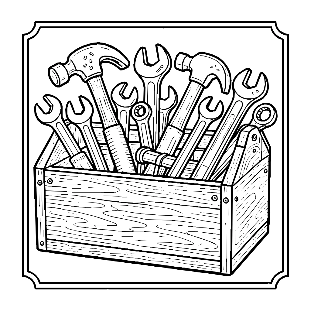 Construction Toolbox Hammers Wrenches Coloring Page