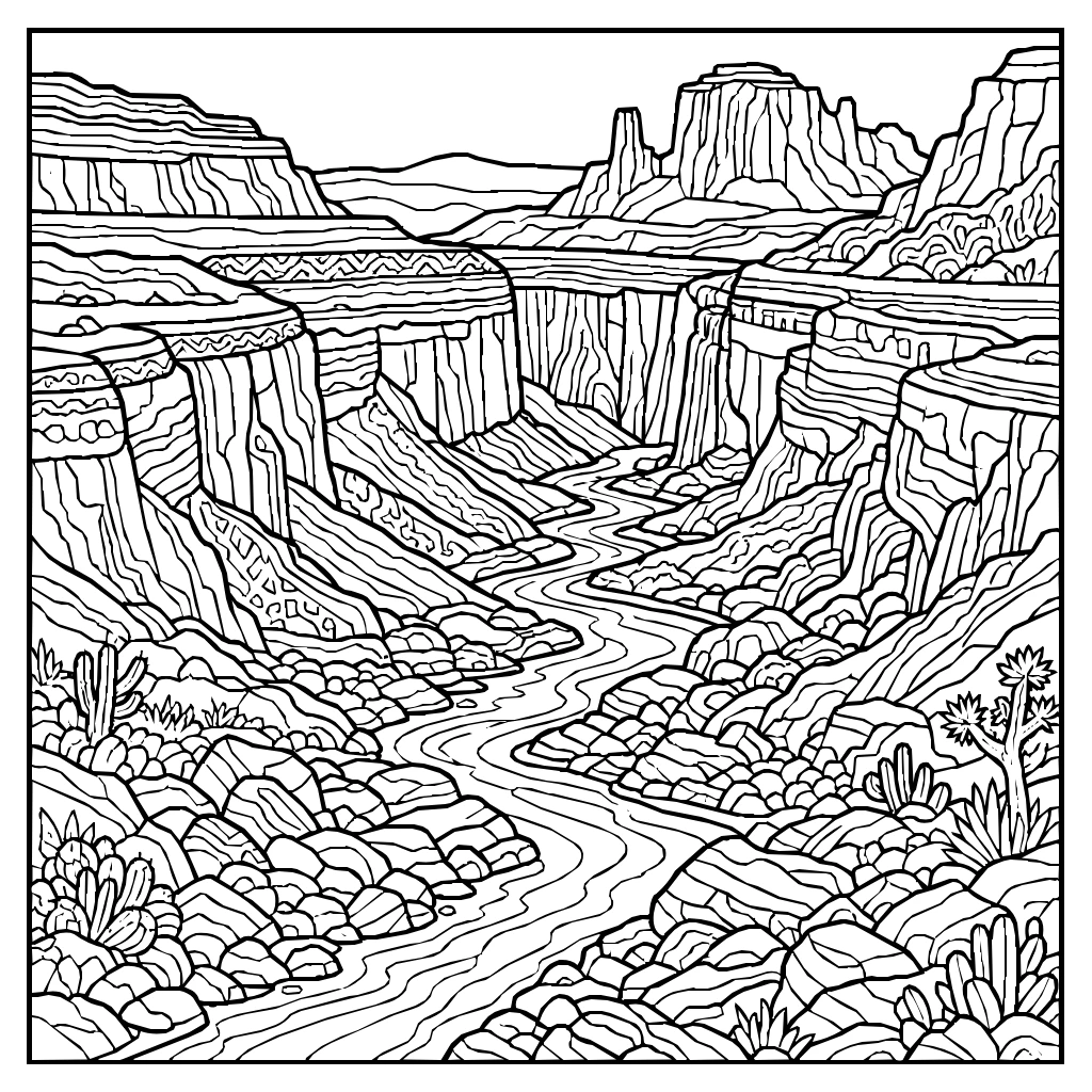 Desert Canyon Ancient River Coloring Page