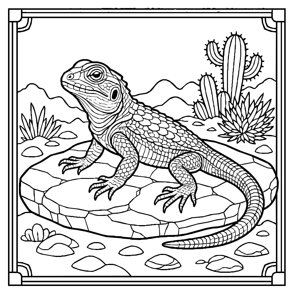 Desert Lizard Basking Flat Stone Coloring Page
