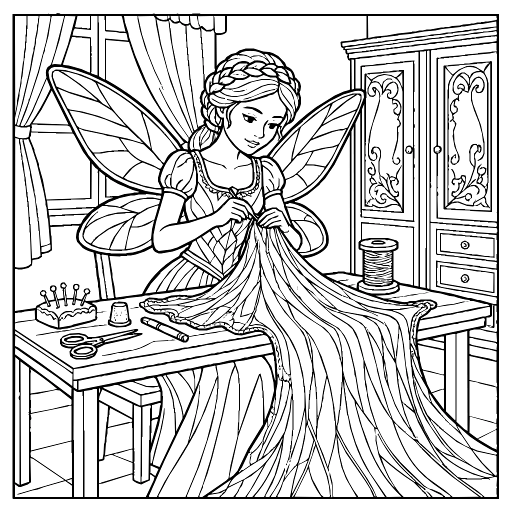 Fairy Tailor Stitching Spider Silk Coloring Page