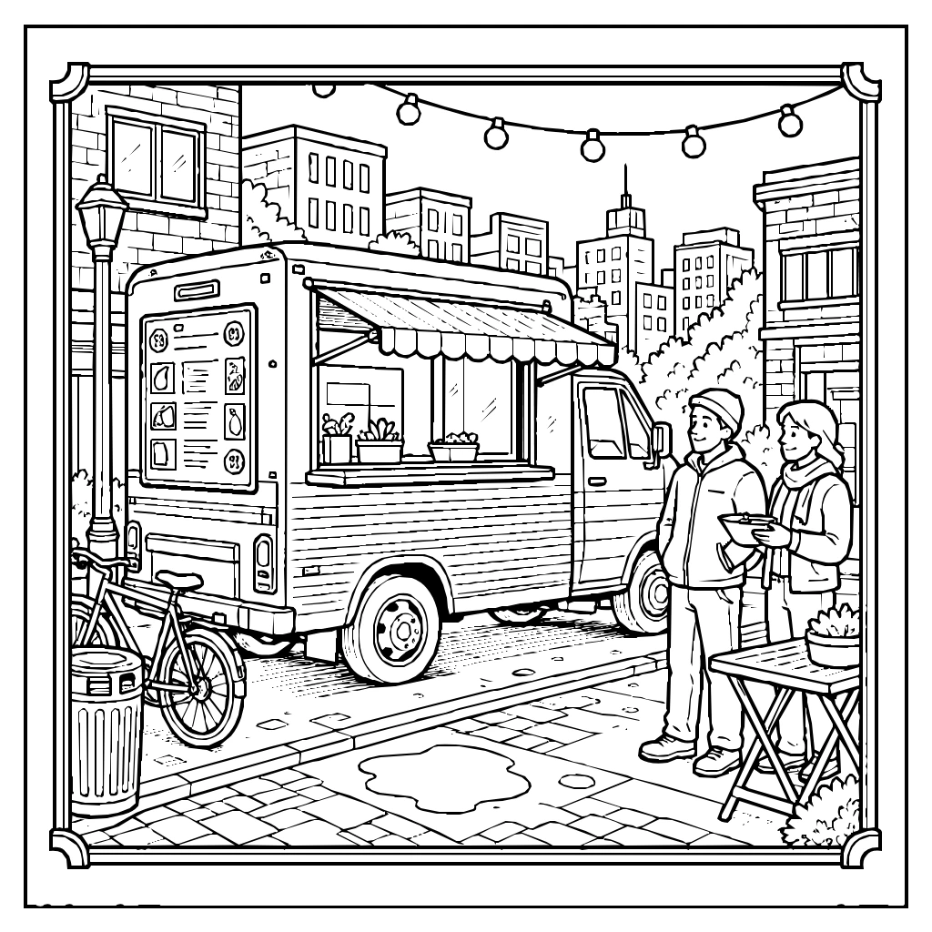 Food Truck Line Coloring Page