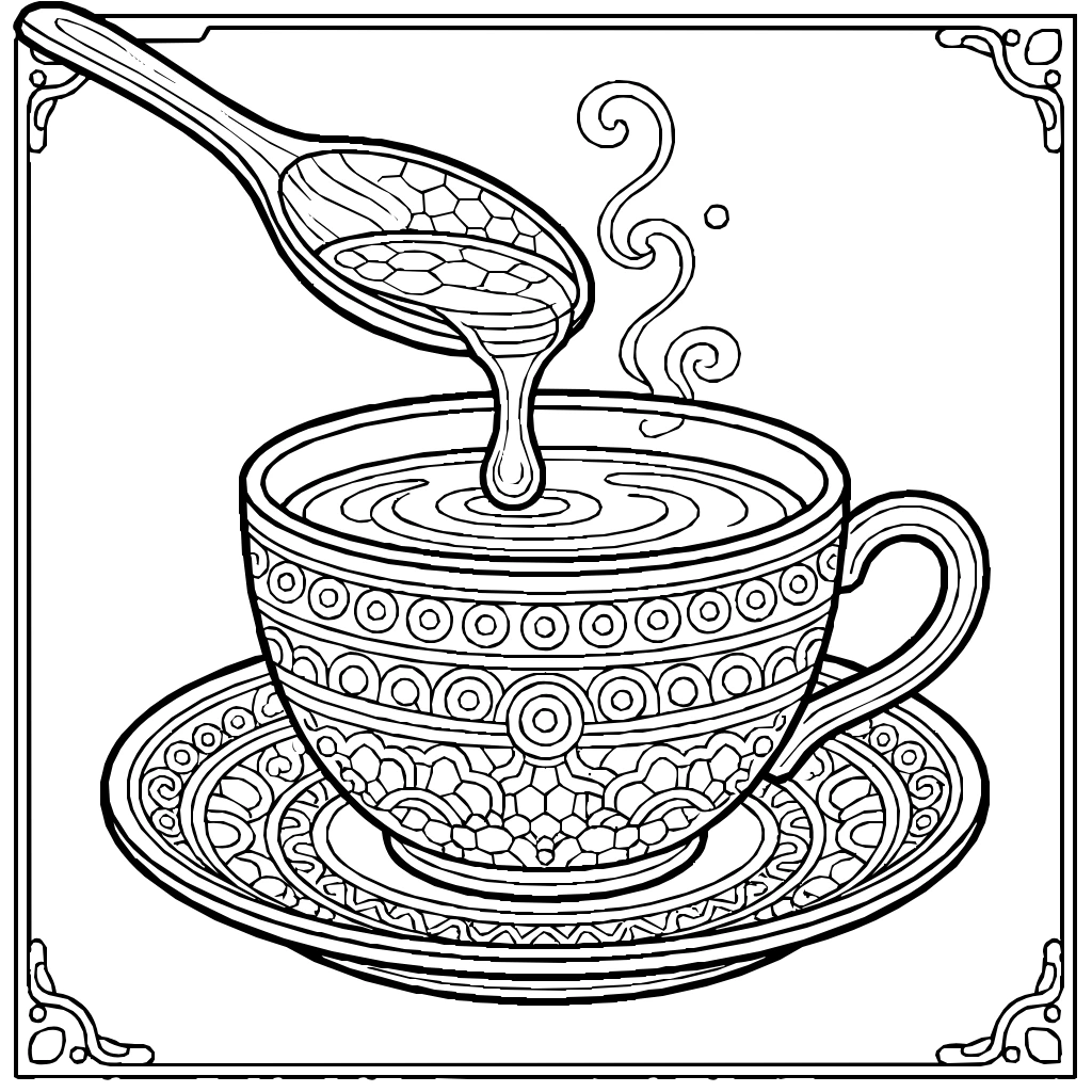 Honey Dripping Spoon Coloring Page