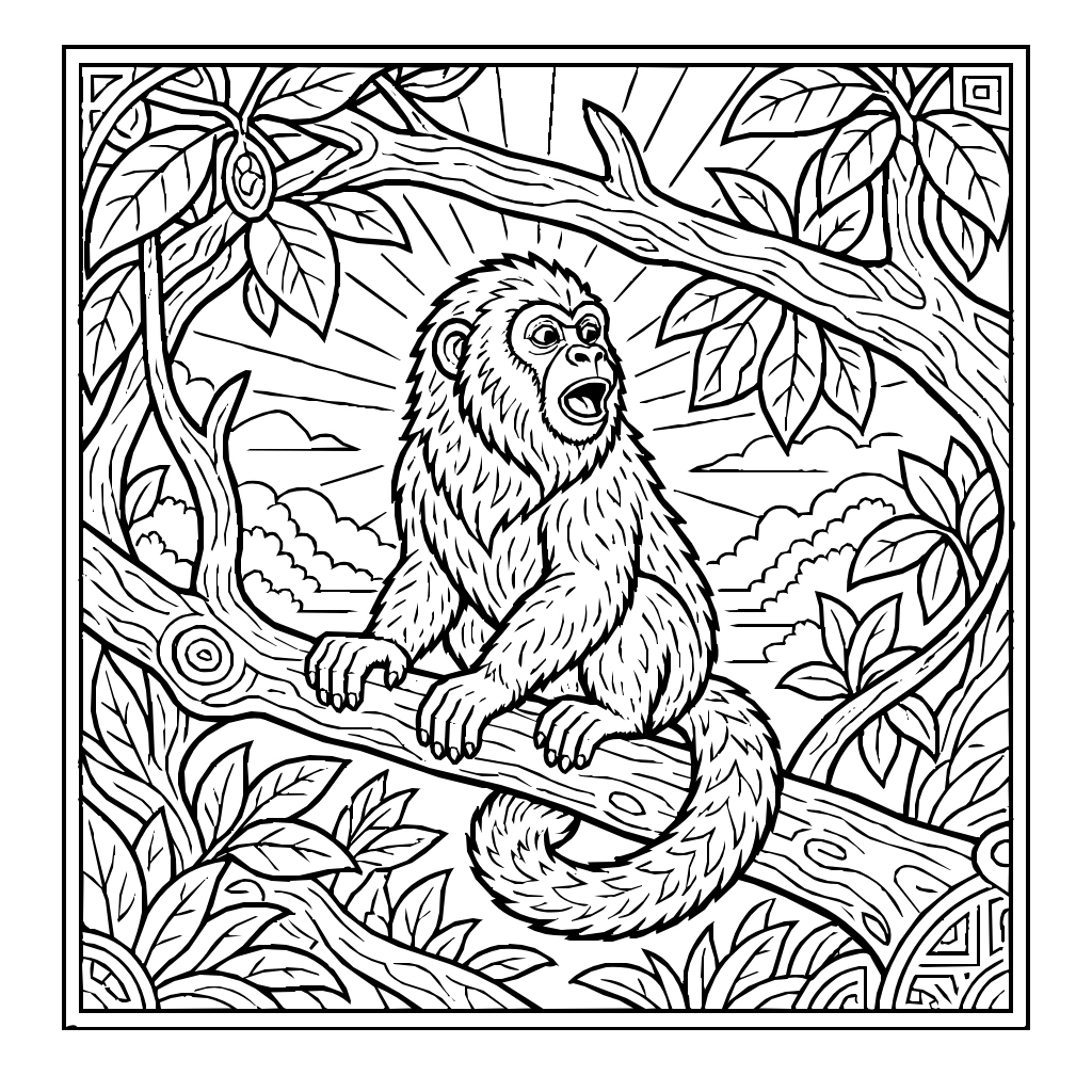 Howler Monkey Dawn Coloring Page