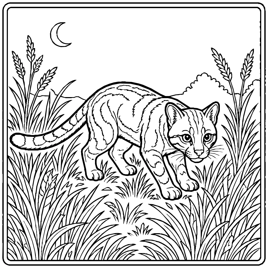 Jaguarundi Hunt Twilight Coloring Page