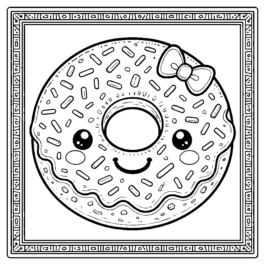 Kawaii Donut Smile Sprinkles Coloring Page