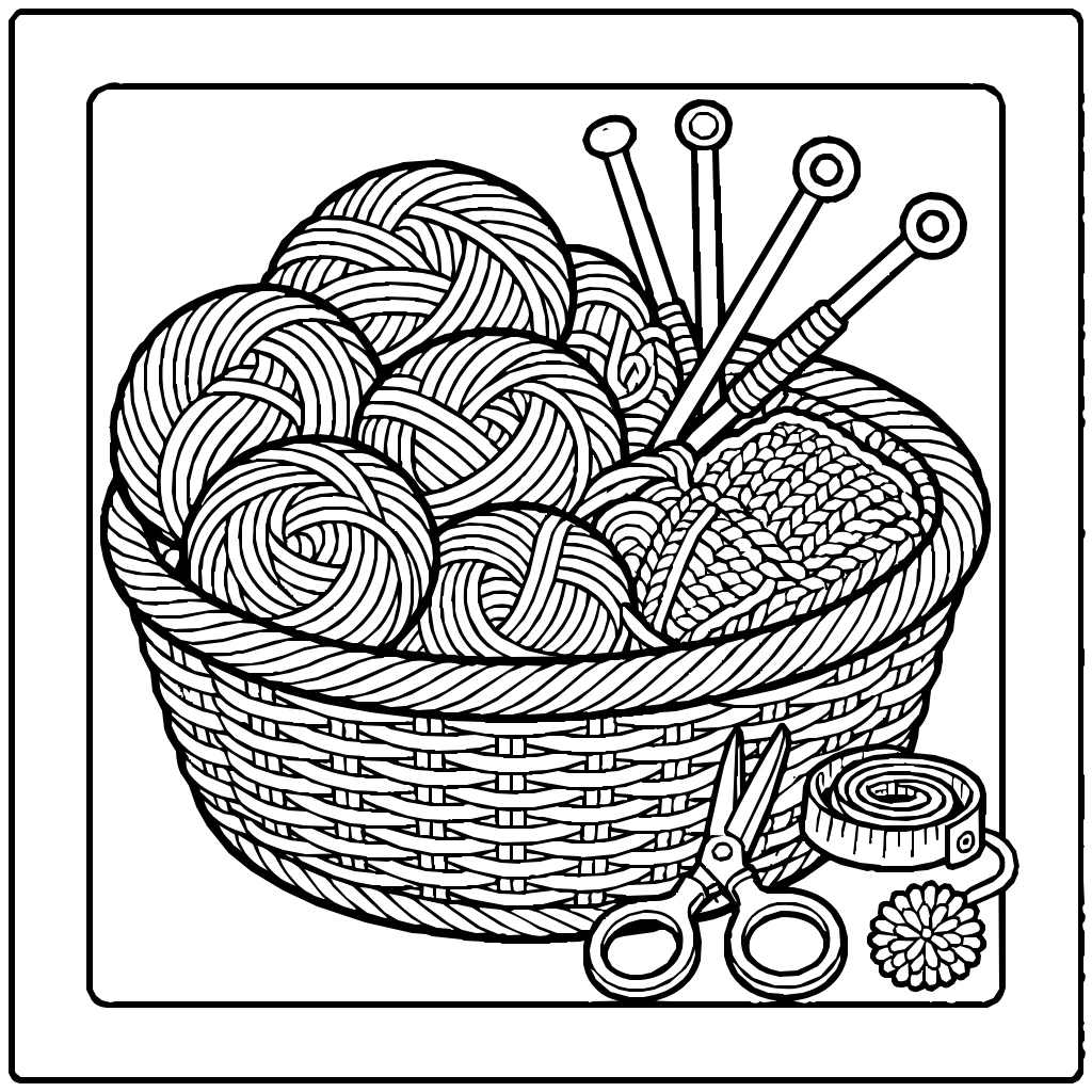 Knitting Basket Yarn Coloring Page