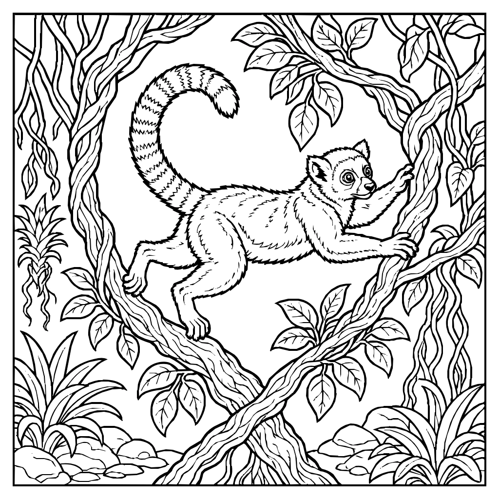 Lemur Vines Tail Coloring Page