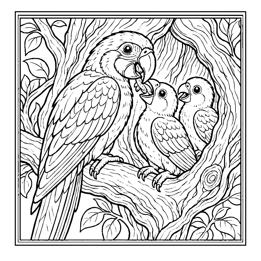 Macaw Chicks Hollow Coloring Page