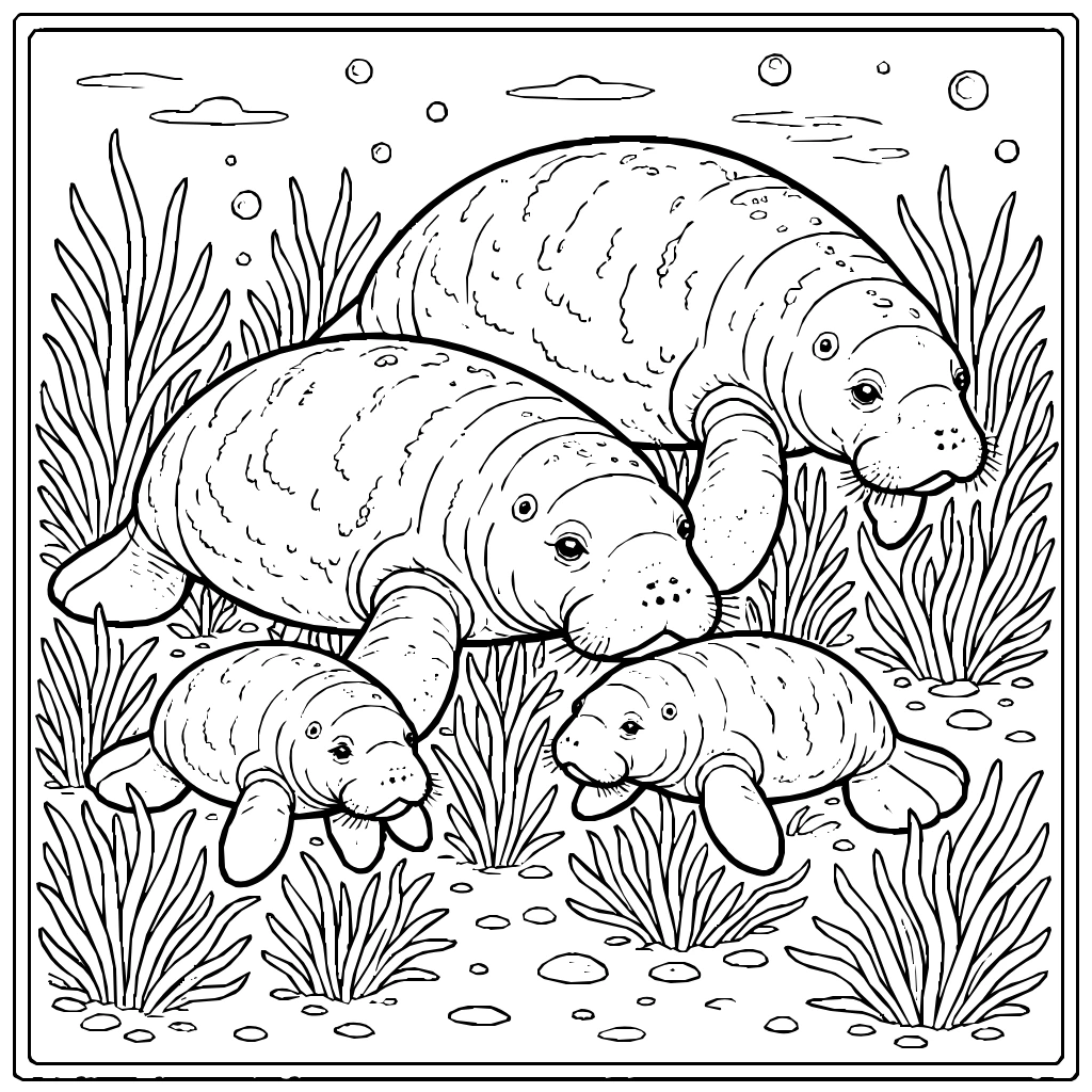 Manatees Sea Grass Coloring Page