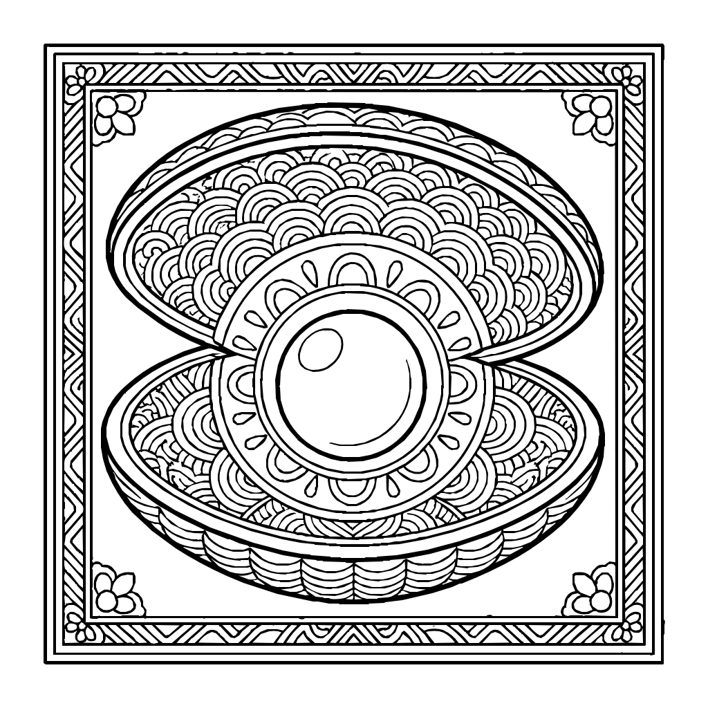 Ocean Clam Glowing Pearl Coloring Page