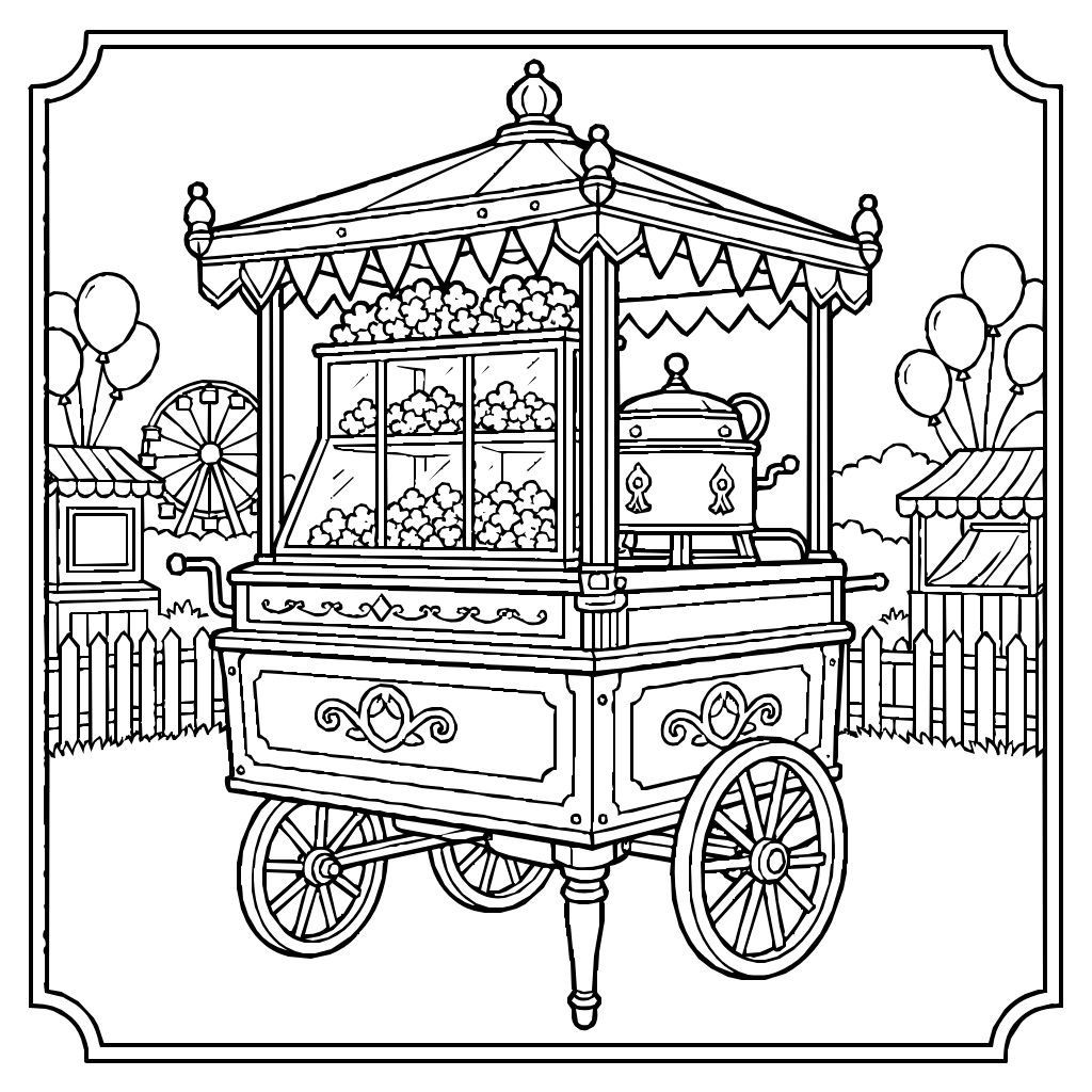 Popcorn Cart Fairground Coloring Page