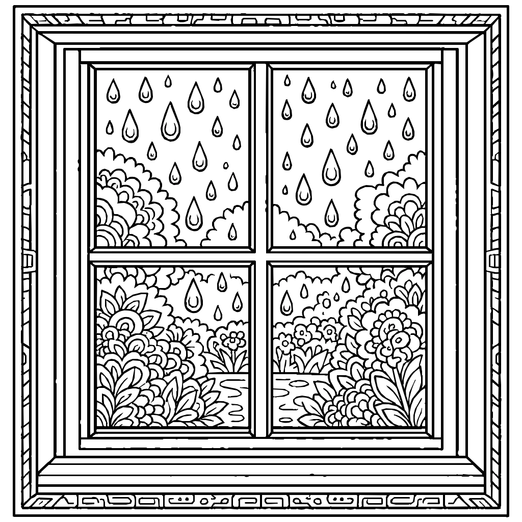 Raindrops Windowpane Coloring Page