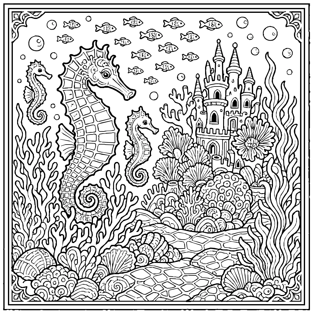 Seahorse Kingdom Coral Coloring Page
