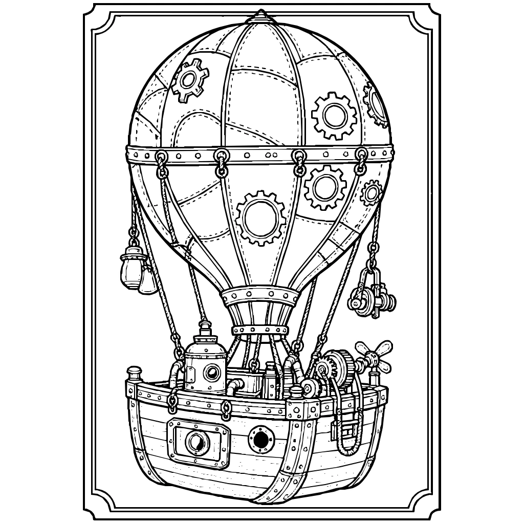 Steampunk Hot Air Balloon Coloring Page