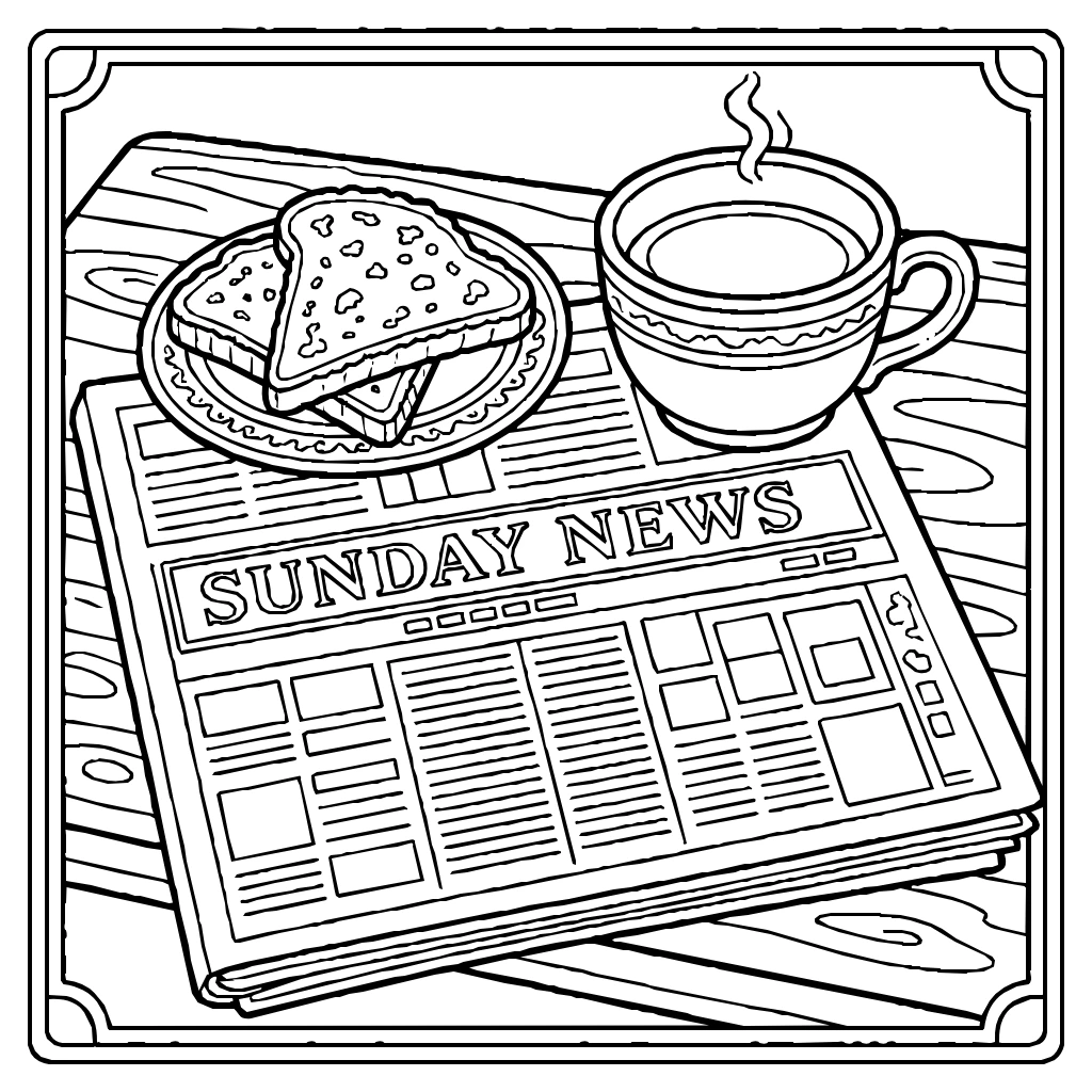 Sunday Newspaper Toast Coloring Page