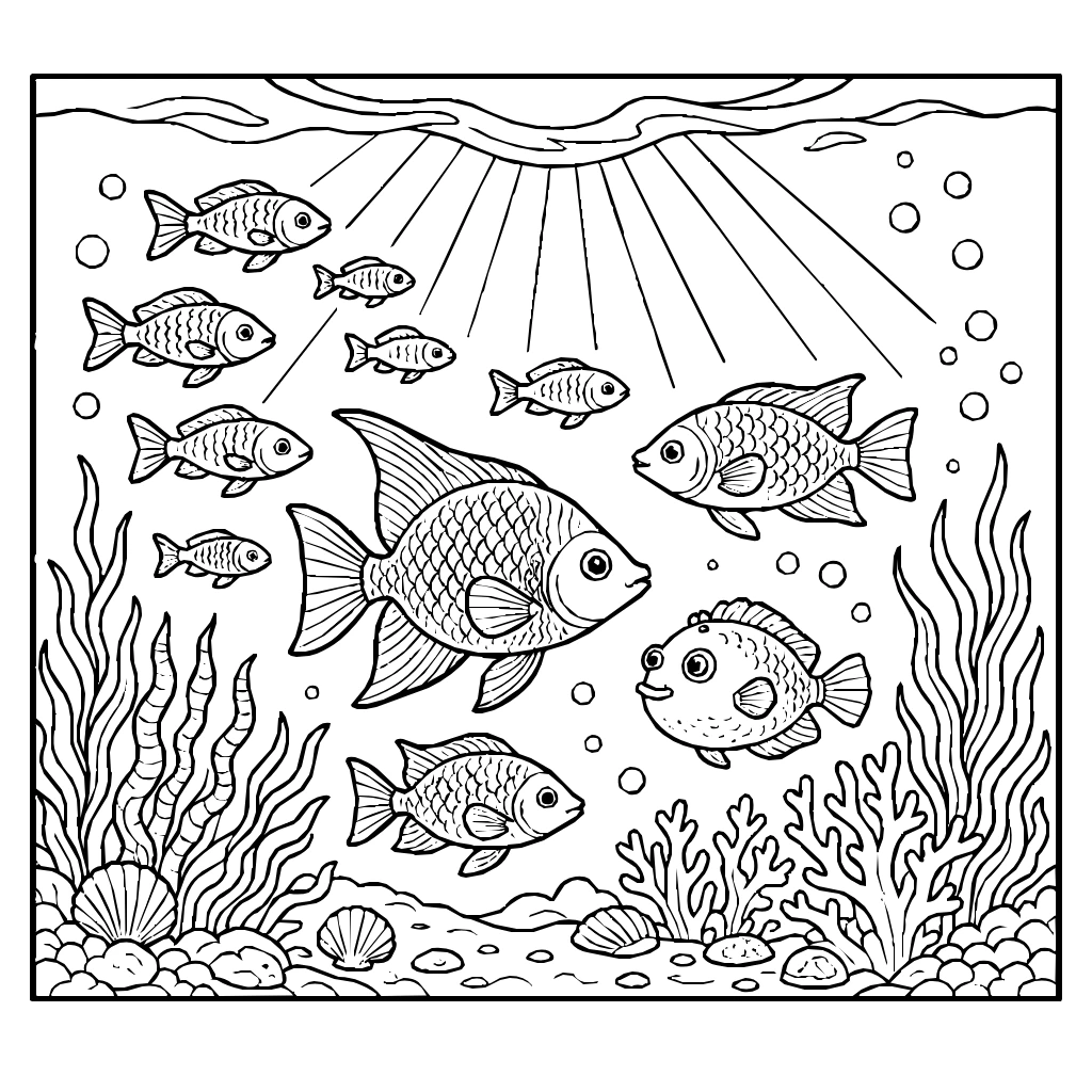 Sunlight Underwater Beams Coloring Page