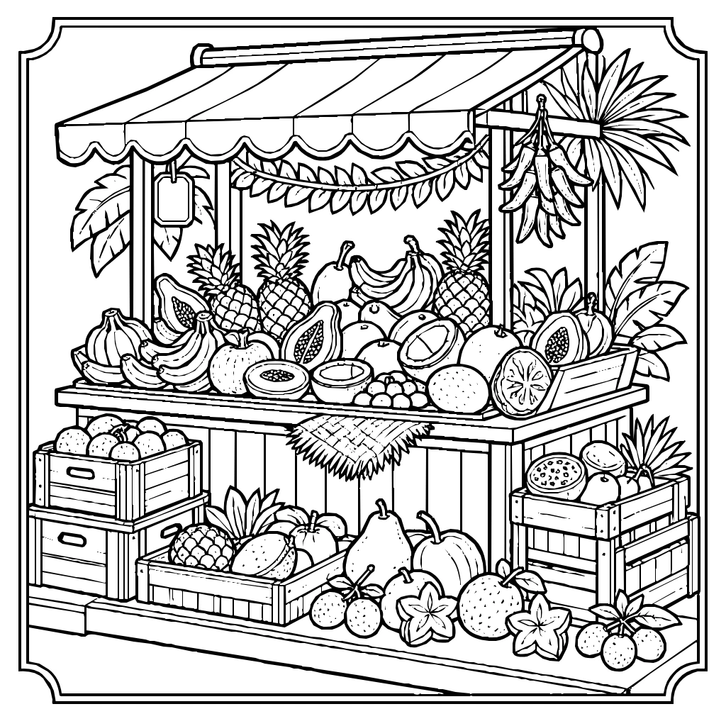 Tropical Fruit Stand Coloring Page