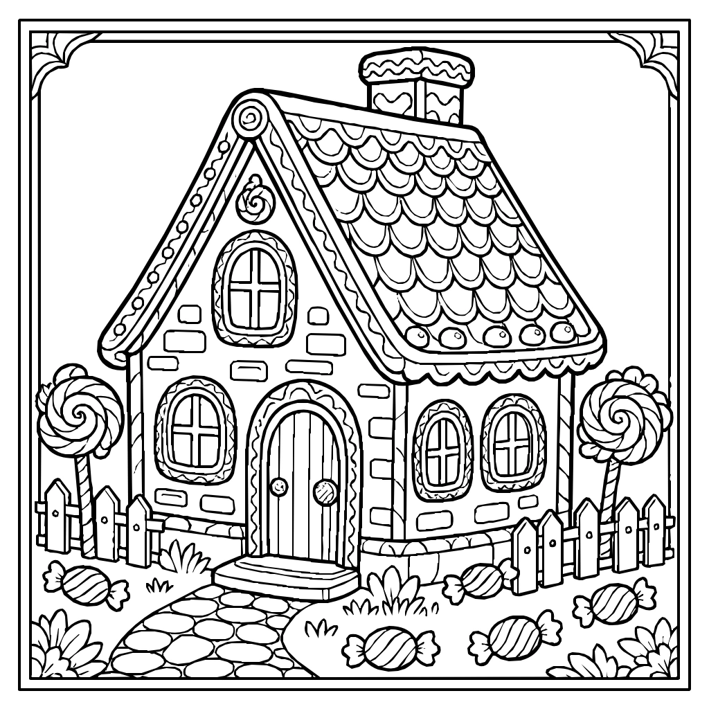 Christmas Gingerbread House Candy Coloring Page