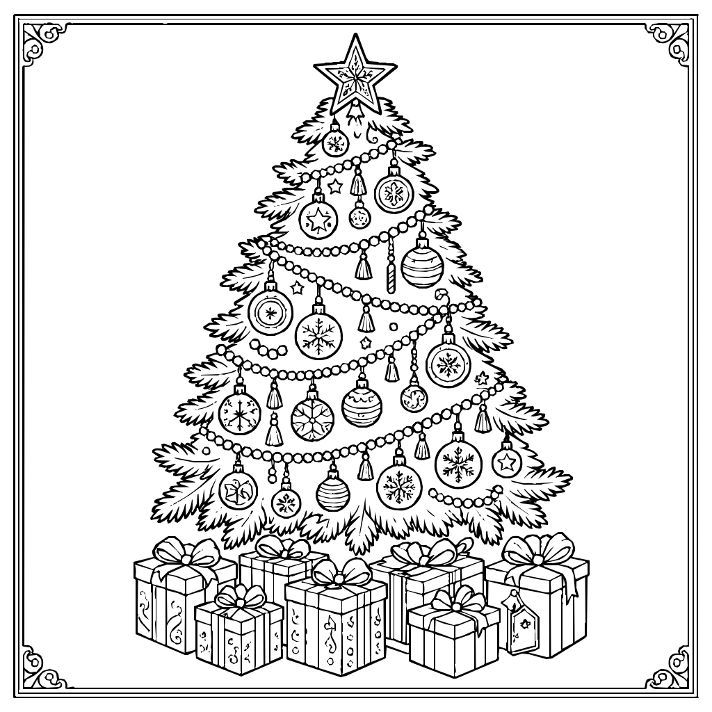 Christmas Tree Ornaments Gifts Coloring Page