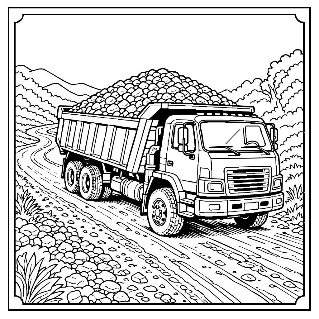 Construction Dump Truck Gravel Coloring Page