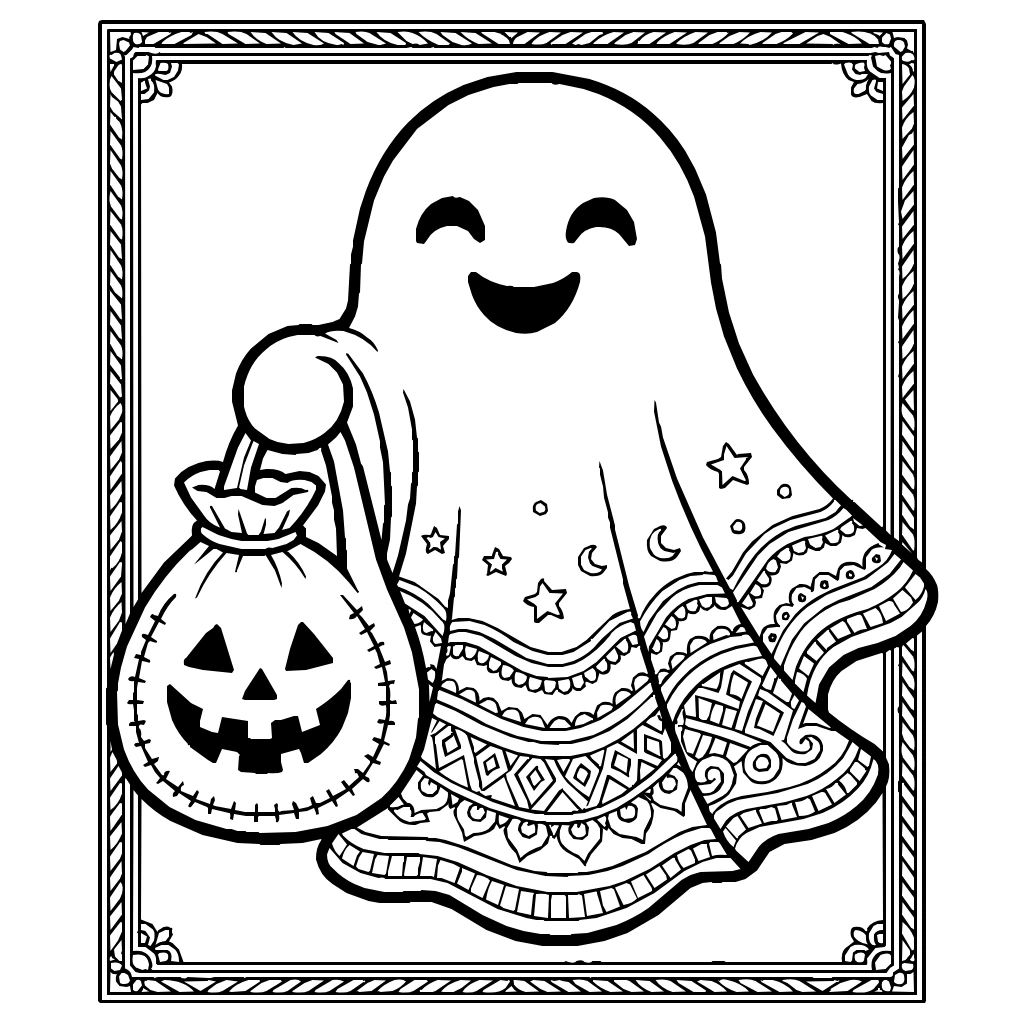 Halloween Friendly Ghost Treat Bag Coloring Page
