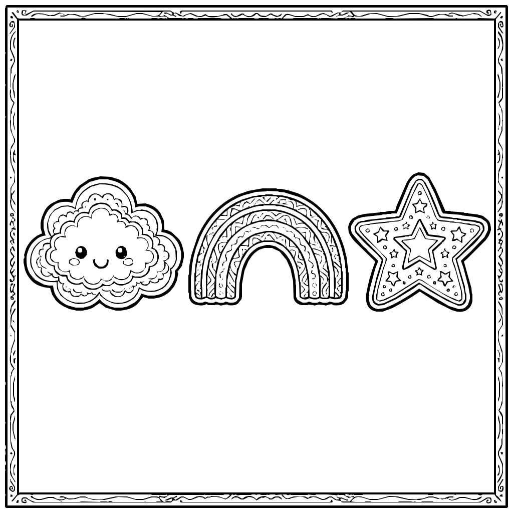 Kawaii Cloud Rainbow Star Coloring Page