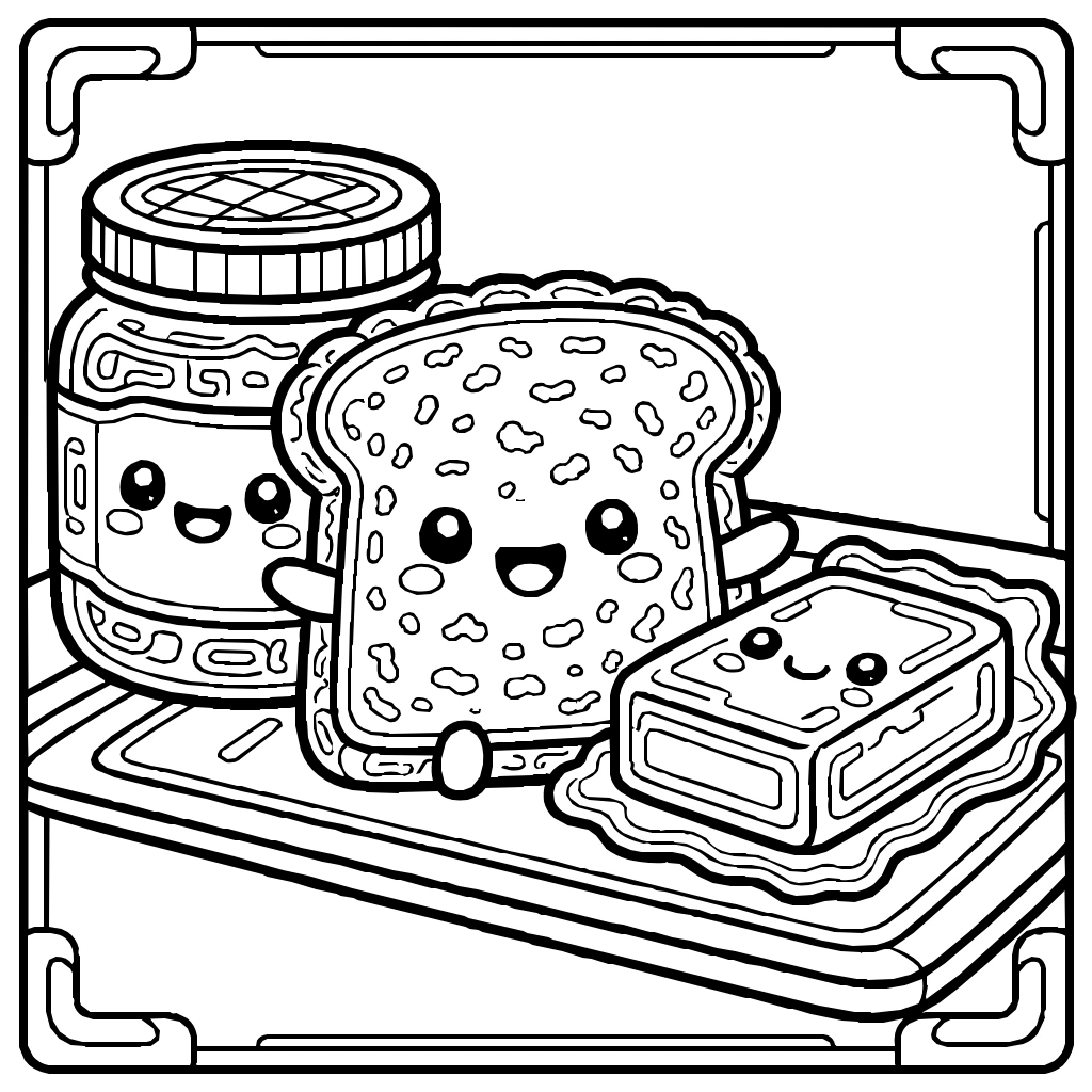 Kawaii Toast Jam Butter Breakfast Coloring Page