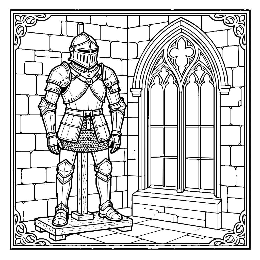 Medieval Armor Stand Window Coloring Page