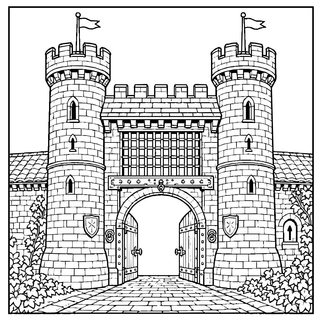 Medieval Gatehouse Raised Portcullis Coloring Page